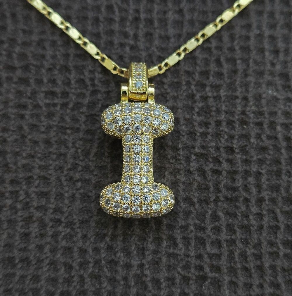 Gemelli👭 Puffy Pave Cubic Zirconia💎 Letter "I" Initial Pendant Necklace - NWT